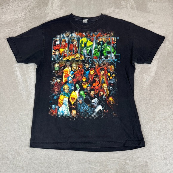 Vintage Y2K Marvel Comics Mad Engine Super Hero Group Shot Shirt Mens L Black - Picture 1 of 6
